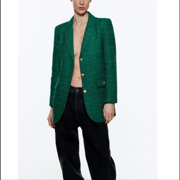 Zara Green Textured Weave Blazer - Picture 9 of 15